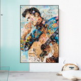 Elvis Presley Singer Portrait Canvas Painting Abstract Magazine Wall Art