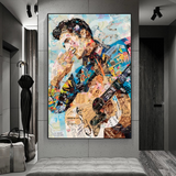 Elvis Presley Chanteur Portrait Toile Peinture Abstrait Magazine Wall Art