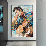 Elvis Presley Singer Portrait Canvas Painting Abstract Magazine Wall Art