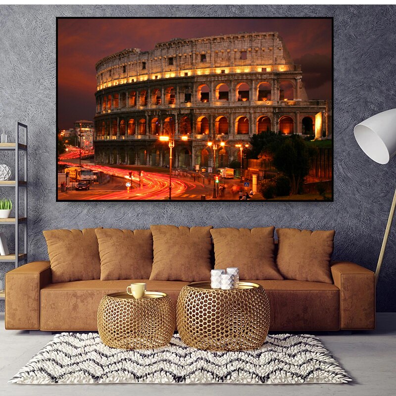 Famous Building Poster Rome Colosseum Canvas Wall Art