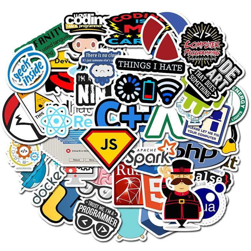 Programming 50 Stickers Pack | Famous Bundle Stickers | Waterproof Bundle Stickers