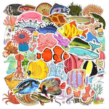 50 PCS Sea Fishes Animal Stickers Ocean World Plants Coral Jellyfish Cute Cartoon Waterproof Sticker Kids DIY Scrapbook Decals