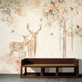 Floral Meadow with Deer - Nature-Inspired Wallpaper