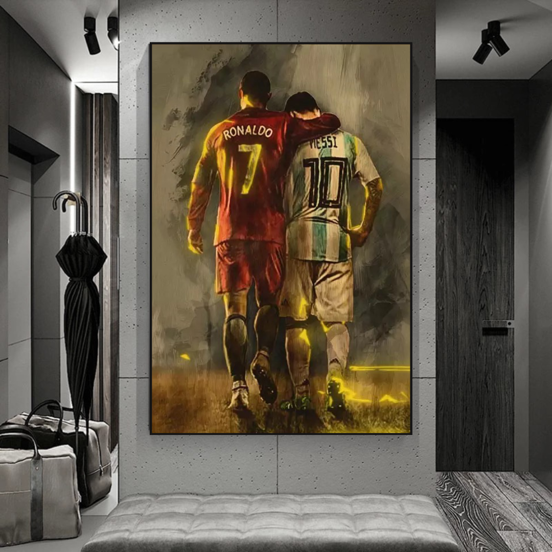 Décoration murale sur toile Ronaldo et Messi des stars du football 