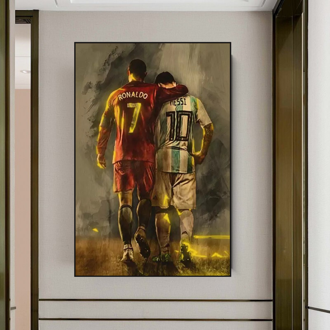 Décoration murale sur toile Ronaldo et Messi des stars du football 