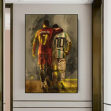 Leinwand-Wandkunst mit den Fußballstars Ronaldo und Messi 