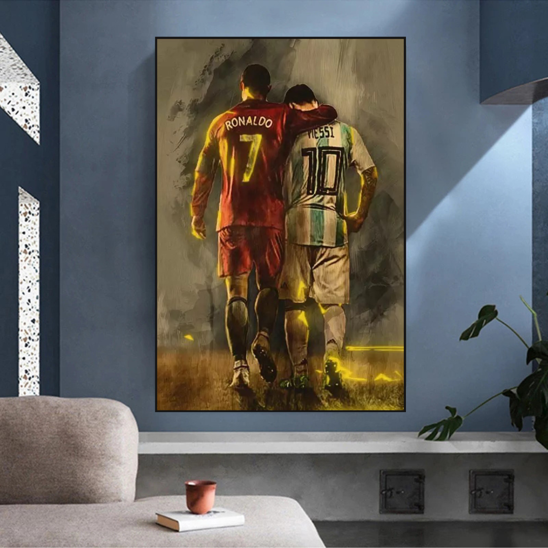 Décoration murale sur toile Ronaldo et Messi des stars du football 