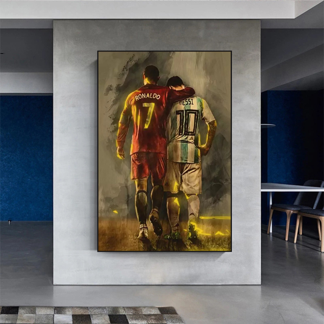 Décoration murale sur toile Ronaldo et Messi des stars du football 