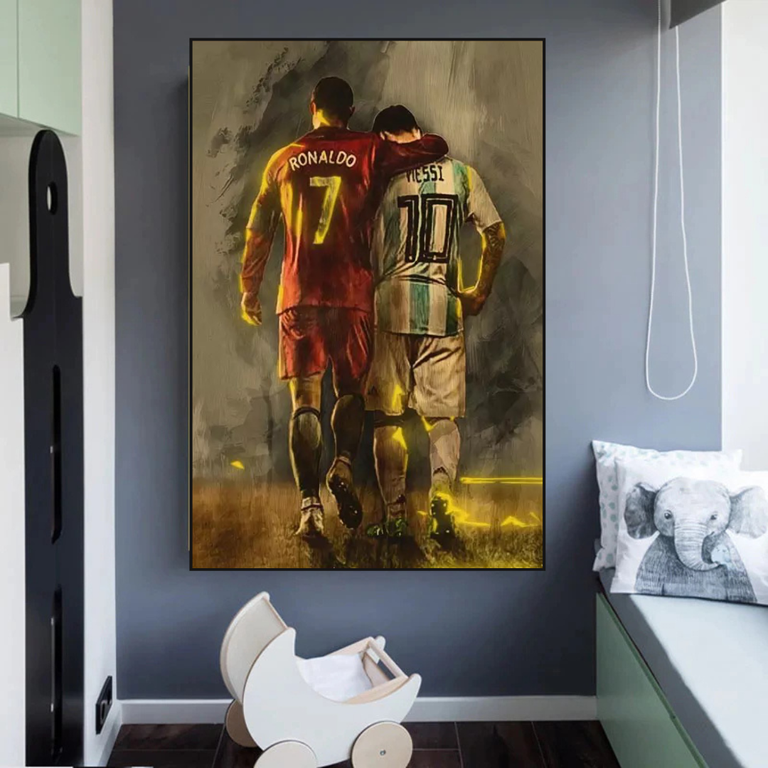 Décoration murale sur toile Ronaldo et Messi des stars du football 