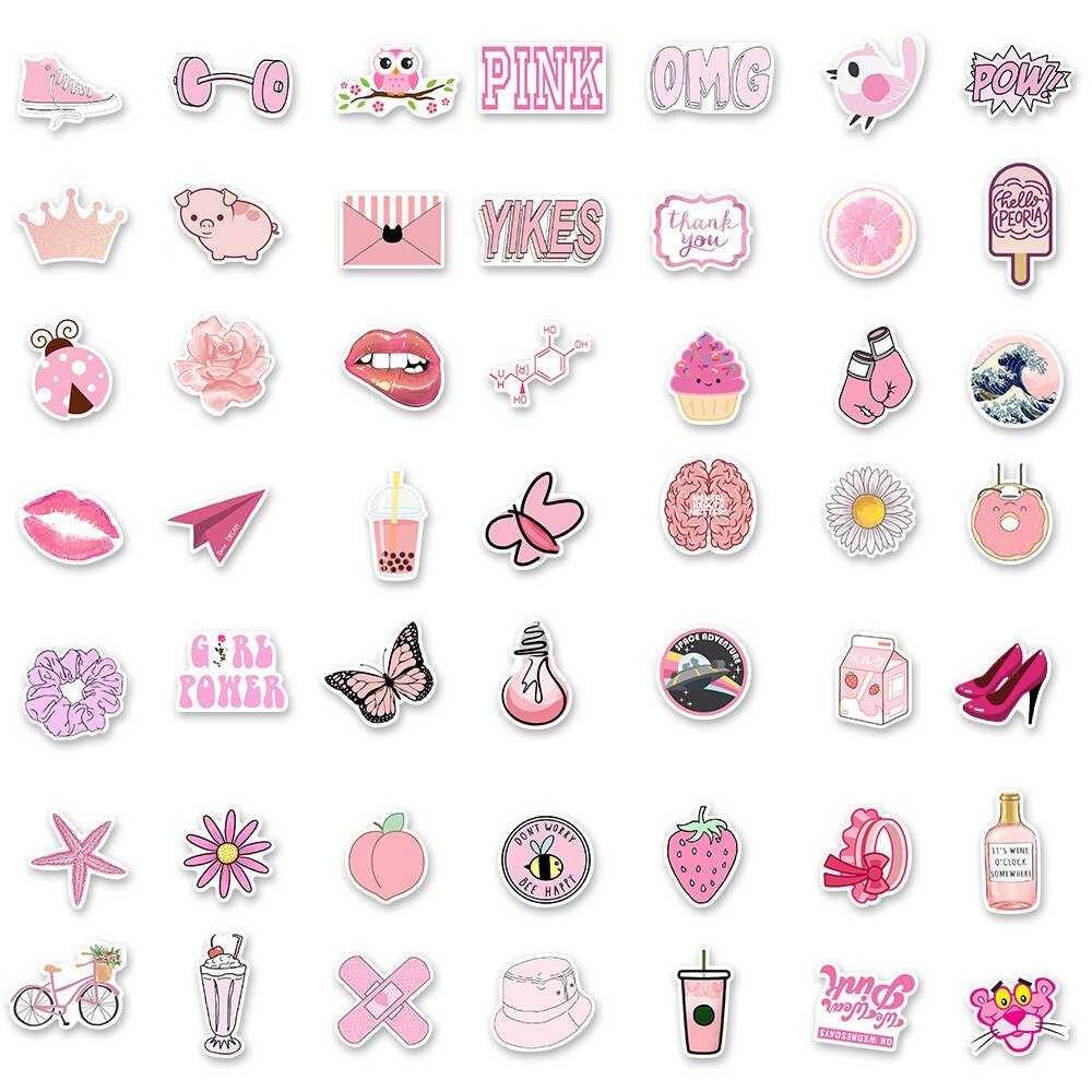 Pink Small Fresh Stickers Pack | Famous Bundle Stickers | Waterproof Bundle Stickers