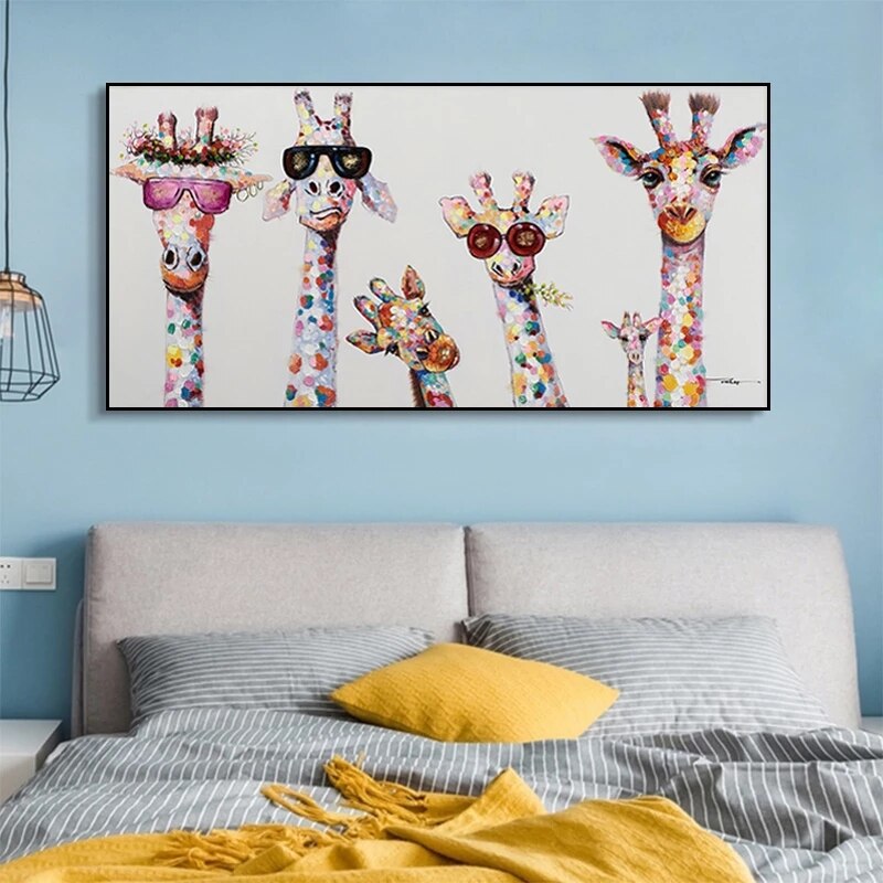 Funny Art Giraffe Family Canvas Wall Art