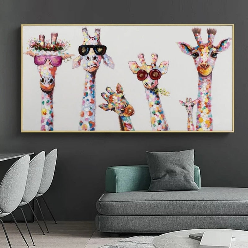 Funny Art Giraffe Family Canvas Wall Art