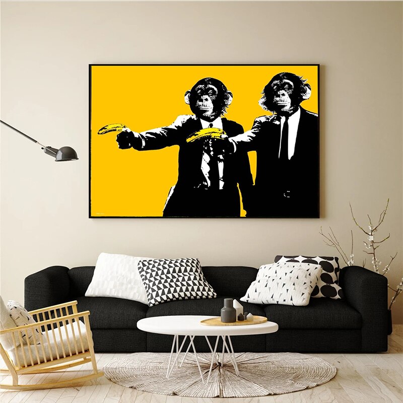 Funny Art Monkey Holding Banana Canvas Wall Art