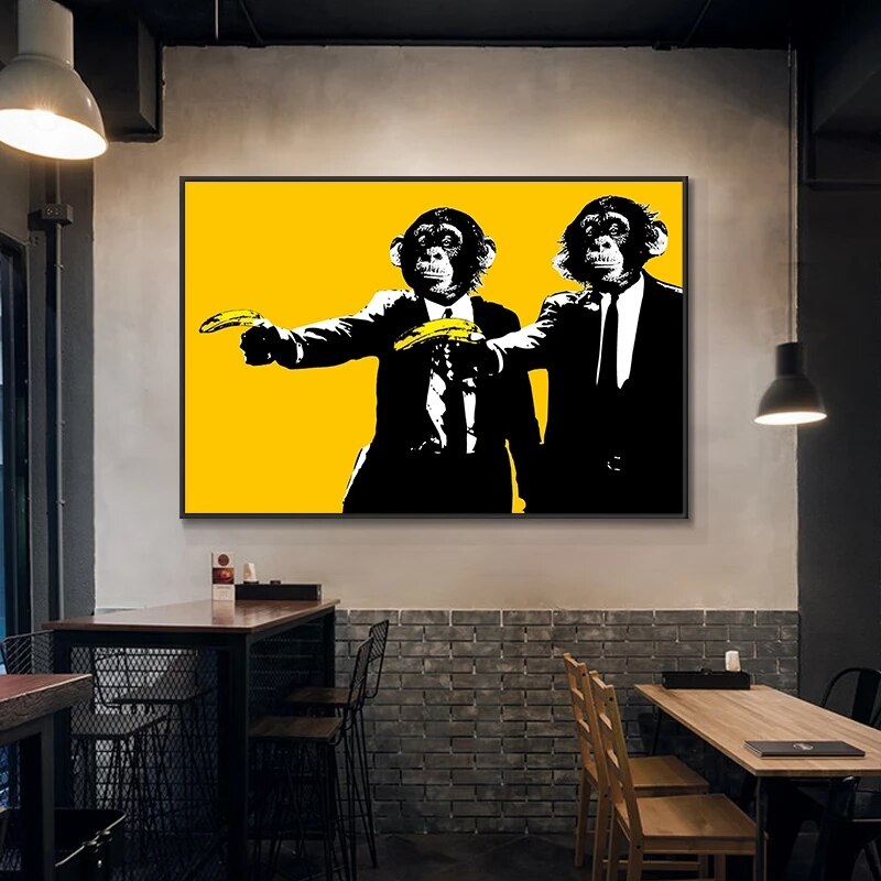 Funny Art Monkey Holding Banana Canvas Wall Art