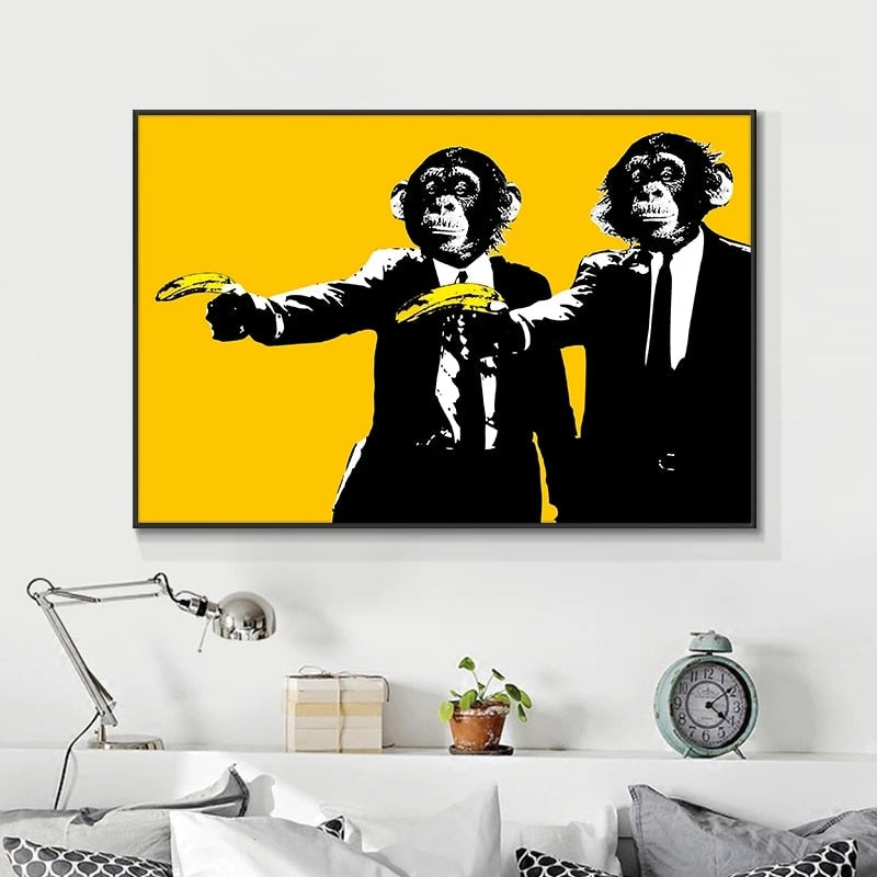 Funny Art Monkey Holding Banana Canvas Wall Art