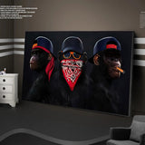 Funny Masked Monkey Smoking Canvas Wall Art