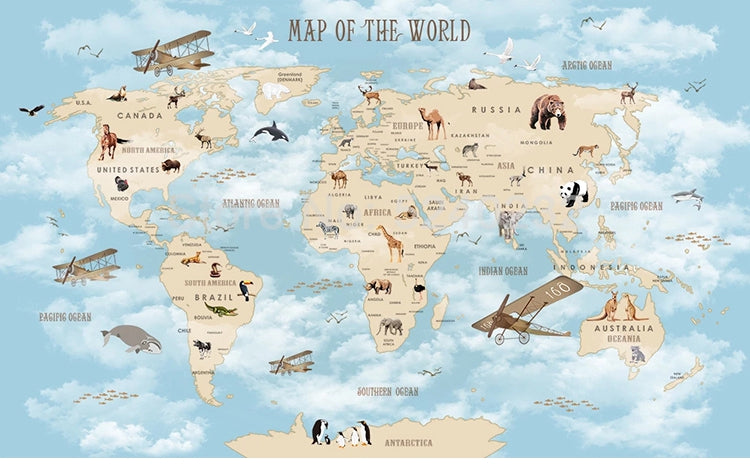 GeoExplorers: Fond d'écran interactif de la carte du monde à thème bleu pour les enfants