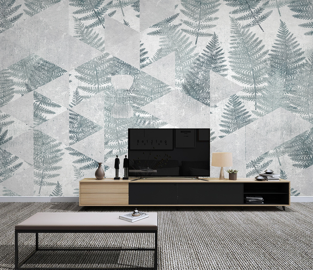 Geometric Green Leaf Pattern Wallpaper Murals