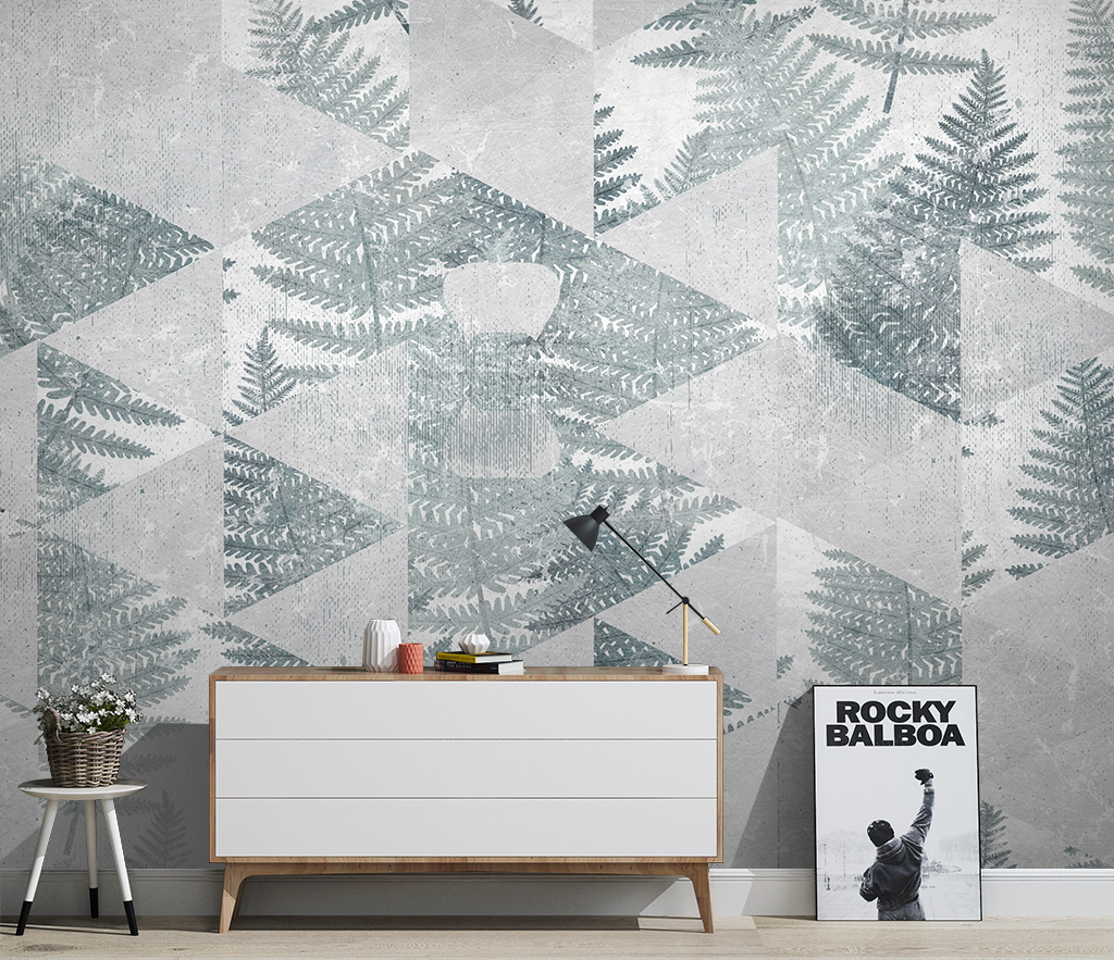 Geometric Green Leaf Pattern Wallpaper Murals