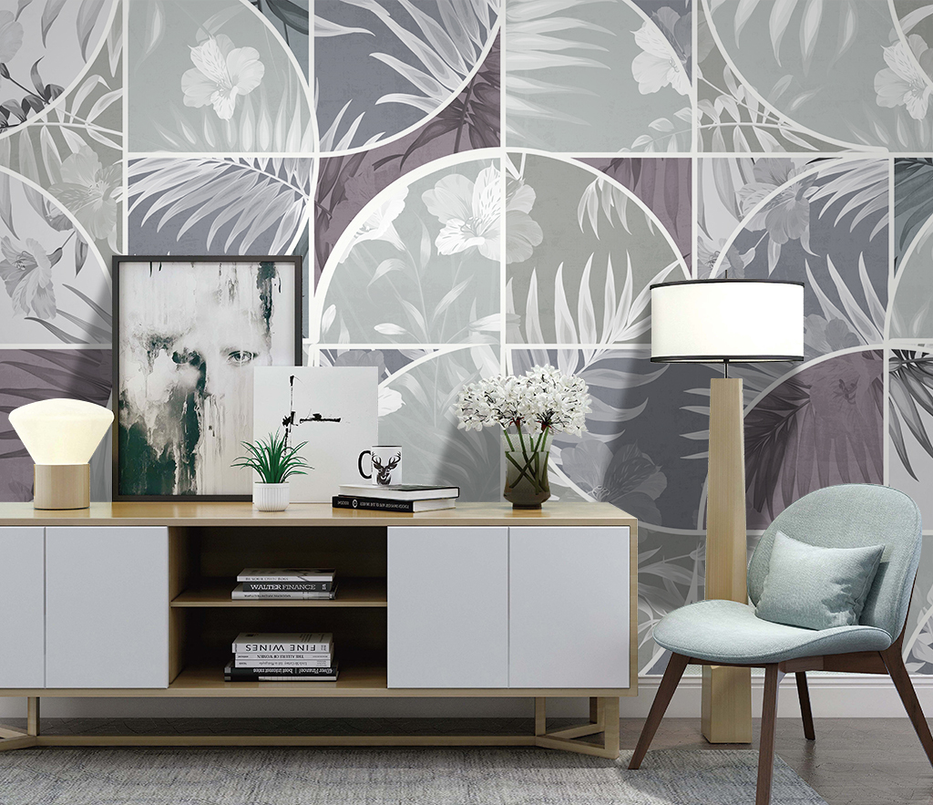 Geometric Leaf Patterned Wallpaper Murals