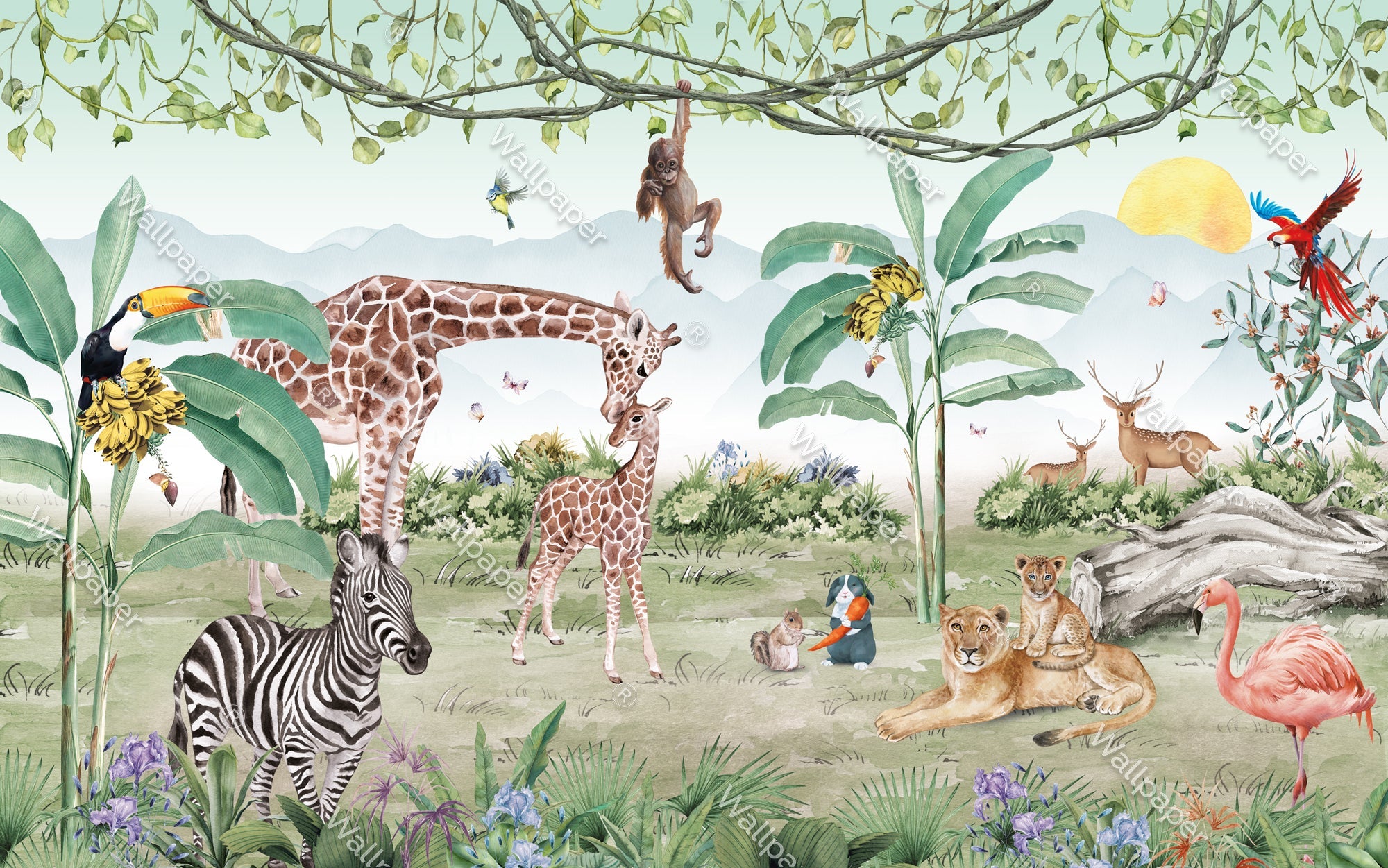 Get Mesmerized with Giraffe Love – Kids Room Wallpaper Mural