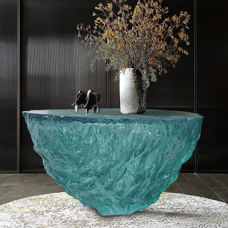 Glass Resin Rocky Glacier Designer Coffee Table