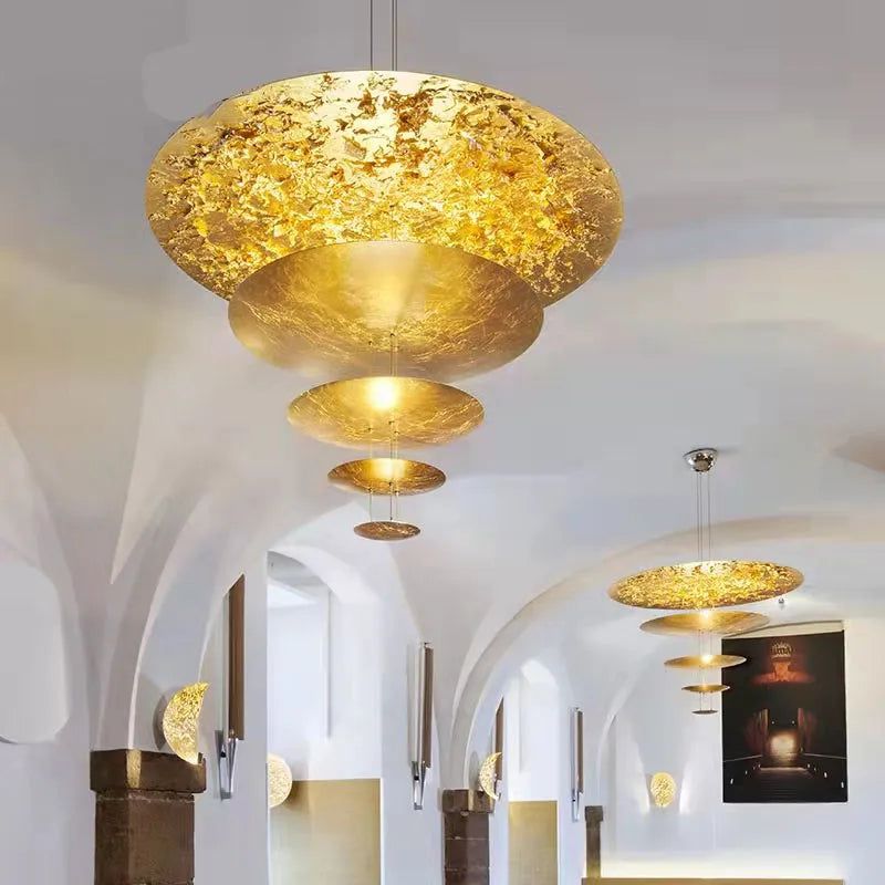 Gold Foil Brushed Nickel Lobby Chandelier