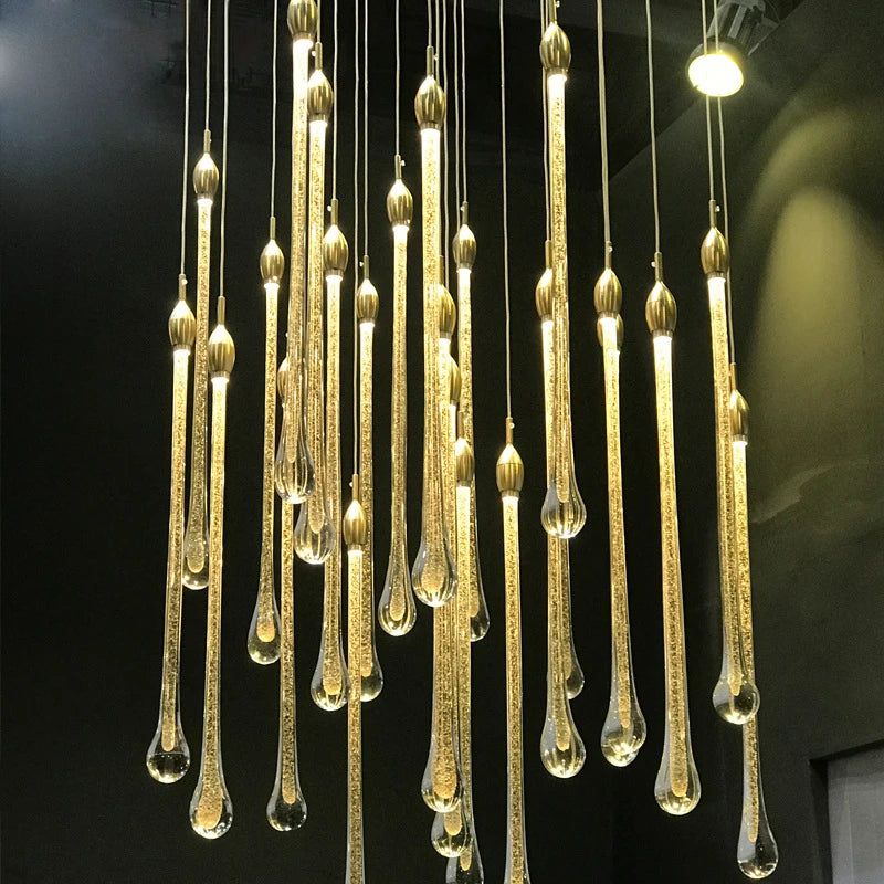 Gold Wassertropfen Kristall Anhänger LED Kronleuchter Beleuchtung