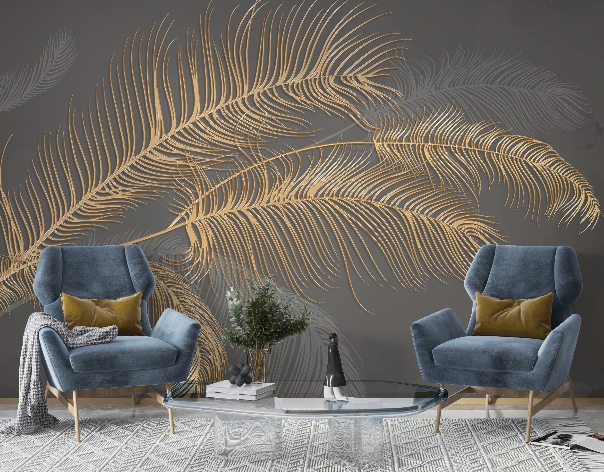 Golden Leaf Wallpaper Mural: Nature-inspired Design