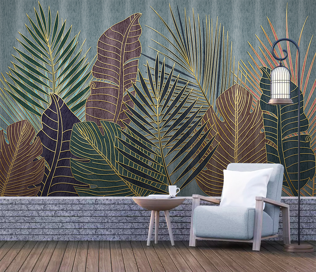 Golden line Leafs Wallpaper Murals