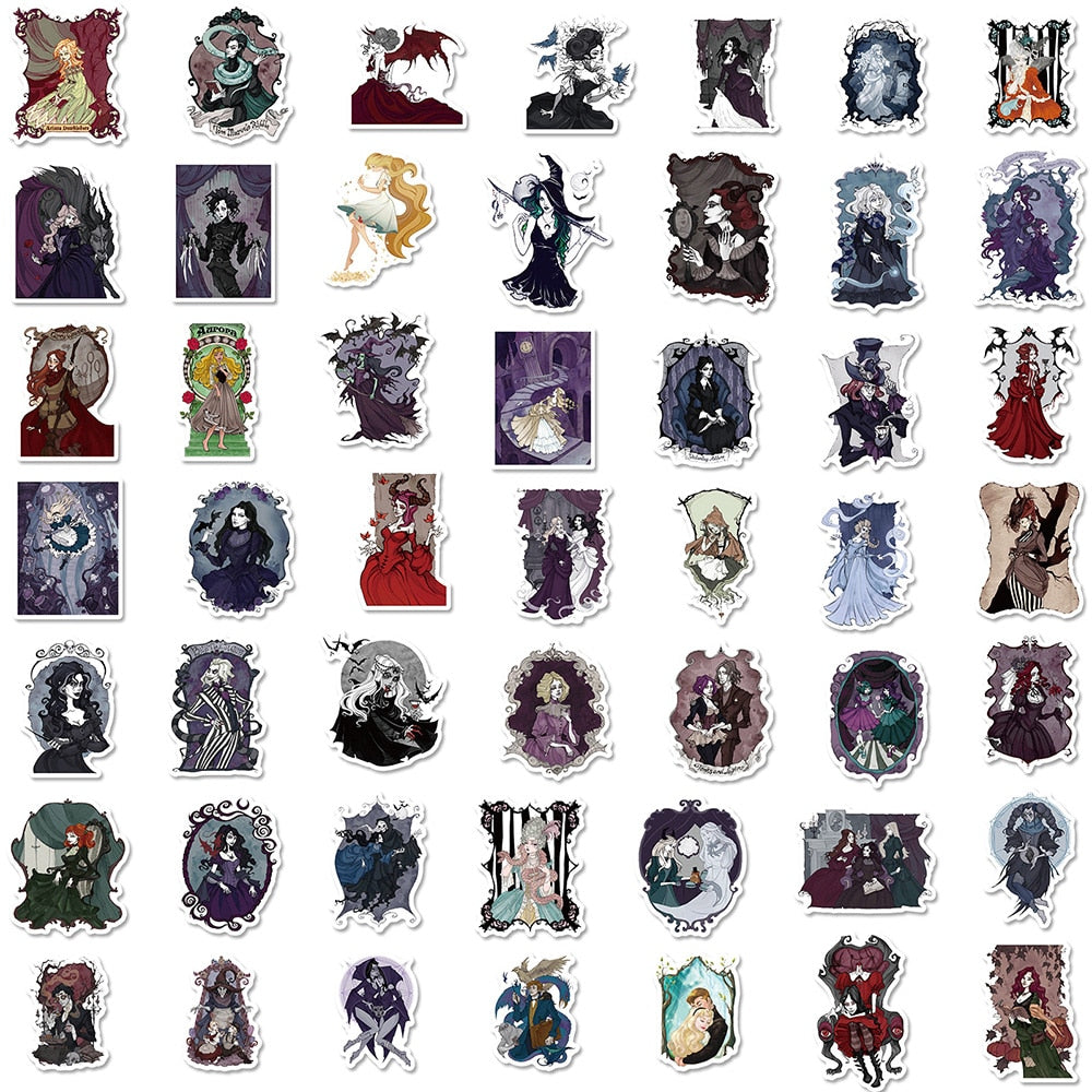 Gothic Anime Princess Witch Stickers Pack | Famous Bundle Stickers | Waterproof Bundle Stickers