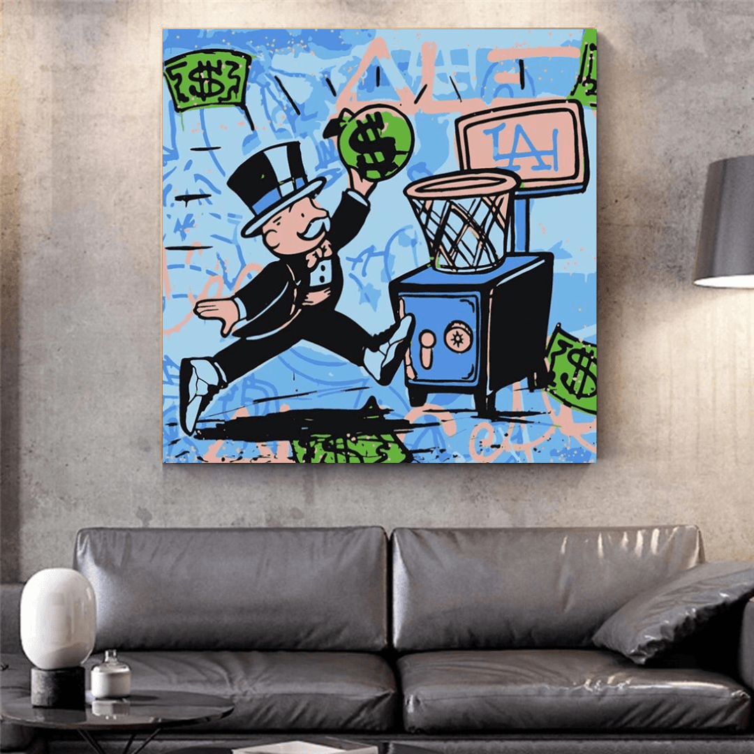 Graffiti Art Love Heart Panier d'argent Monopoly Faire de l'argent Art mural sur toile