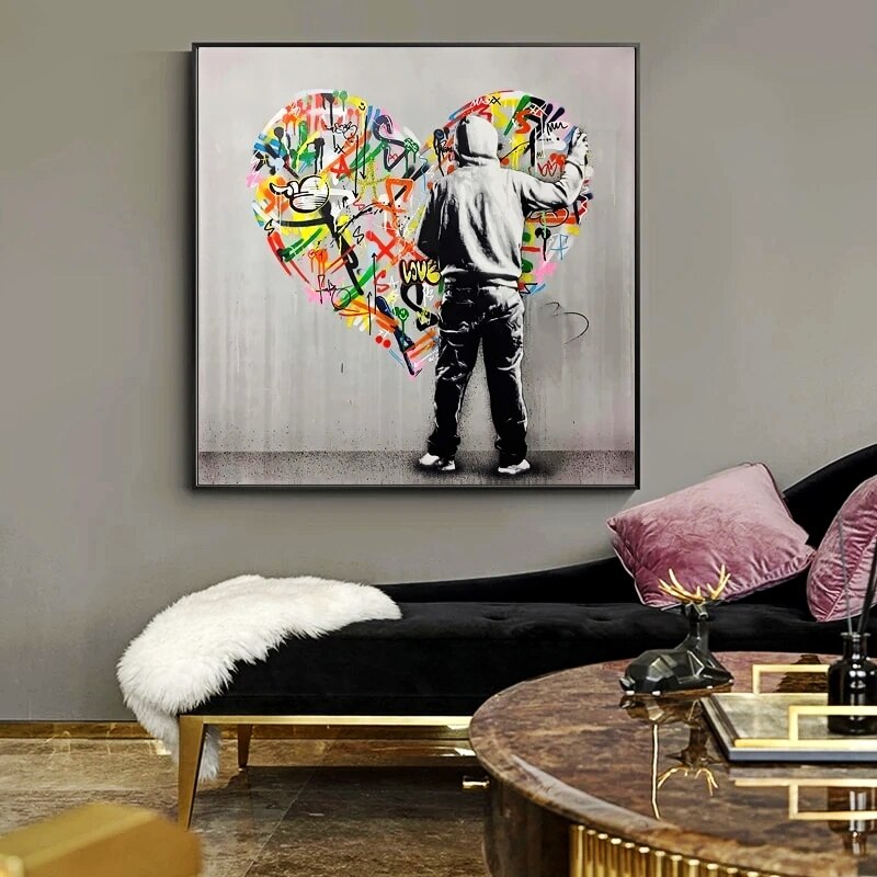 Graffiti Art of Guy Behind The Love Canvas Wall Art