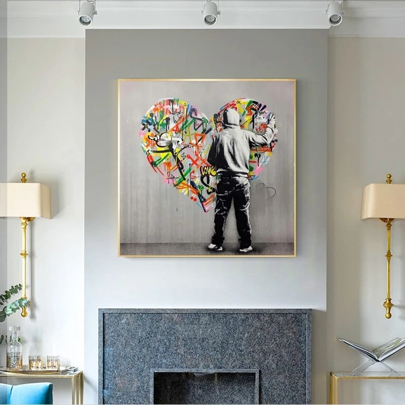 Graffiti Art of Guy Behind The Love Canvas Wall Art