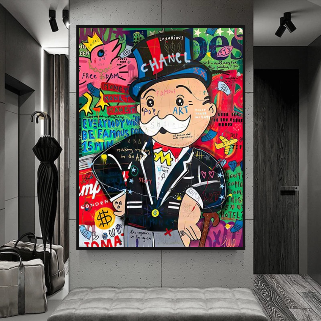 Arte en lienzo de hombre rico de Monopoly Graffiti