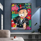 Art mural graffiti Monopoly Rich Man sur toile