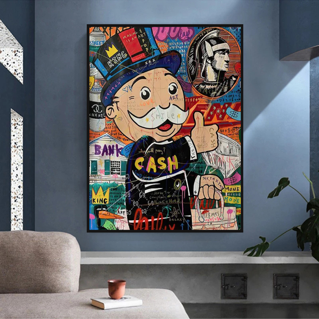 Art mural graffiti Monopoly Rich Man sur toile