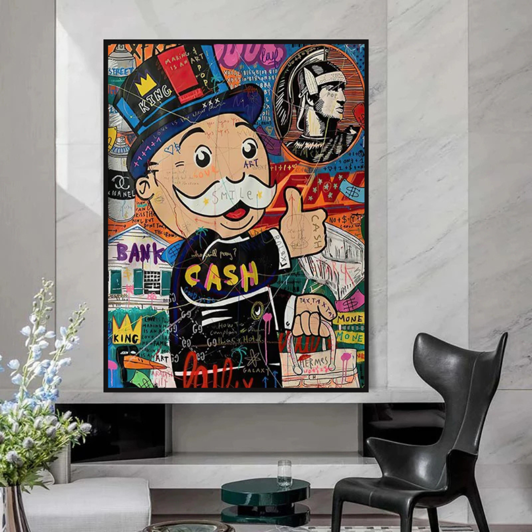 Art mural graffiti Monopoly Rich Man sur toile