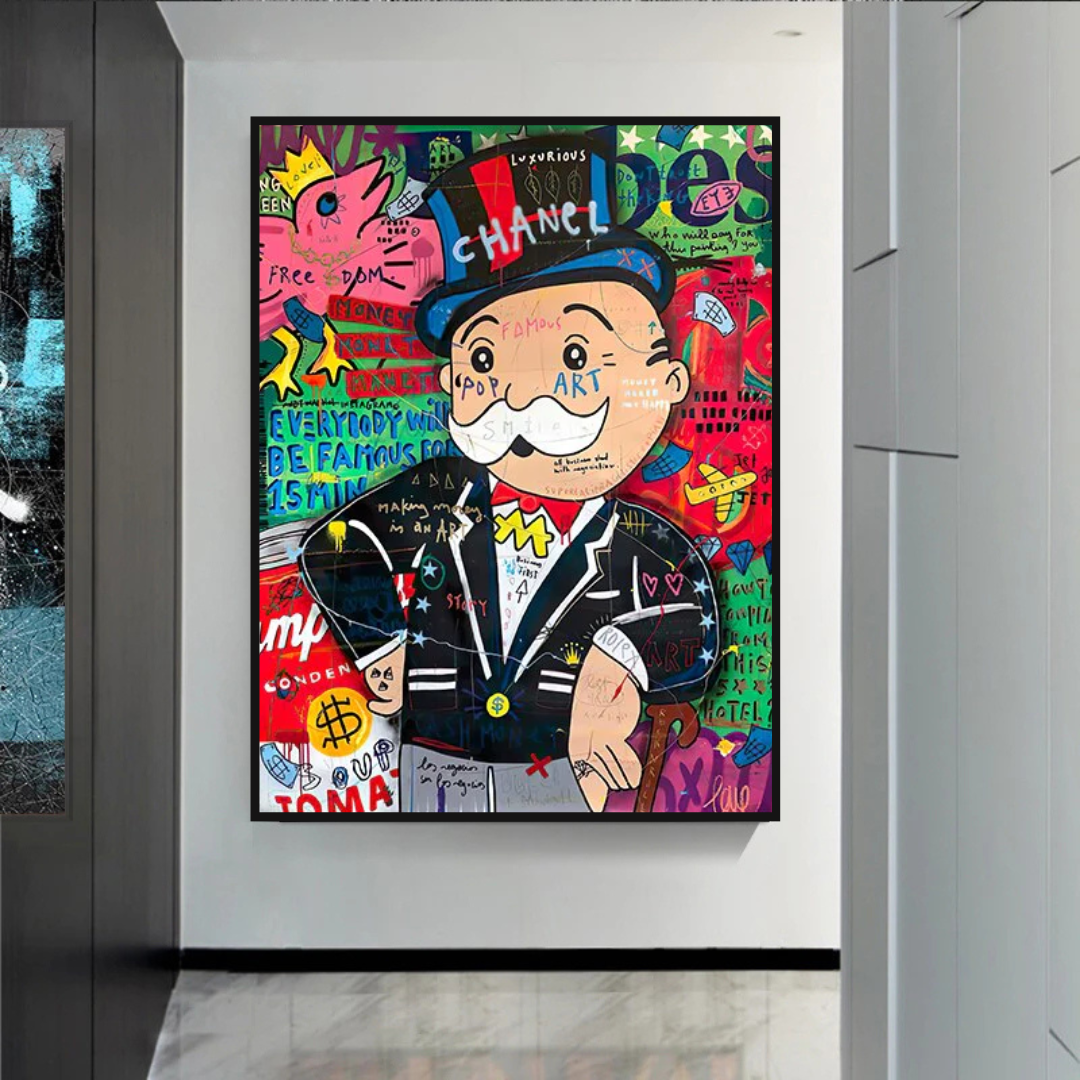 Arte en lienzo de hombre rico de Monopoly Graffiti