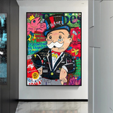 Art mural graffiti Monopoly Rich Man sur toile