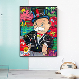 Arte en lienzo de hombre rico de Monopoly Graffiti