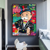 Art mural graffiti Monopoly Rich Man sur toile