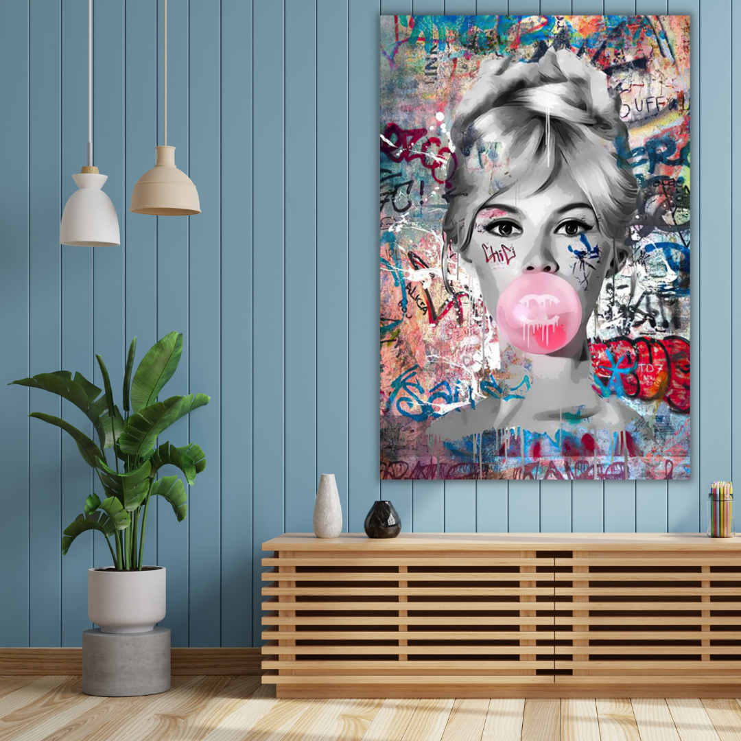 Graffiti Chewing Gum Sexy Lady Canvas Wall Art