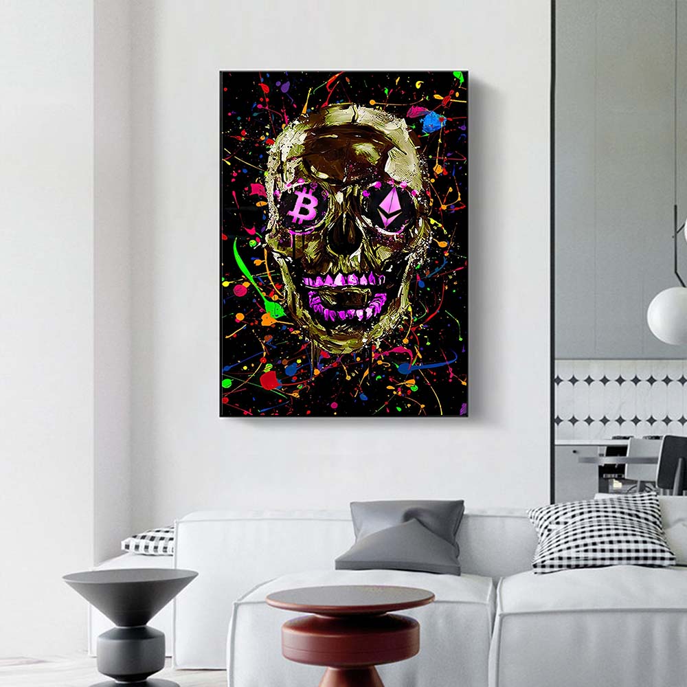 Graffiti Colourful Skulls with Crown Canvas Wall Art