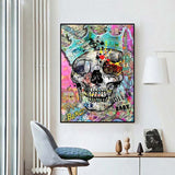 Graffiti Colourful Skulls with Crown Canvas Wall Art