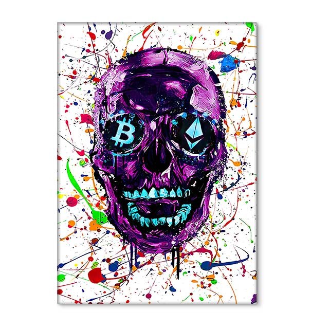 Graffiti Colourful Skulls with Crown Canvas Wall Art