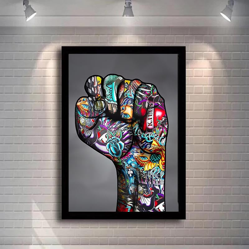 Graffiti Fist Hand Gesture Canvas Wall Art