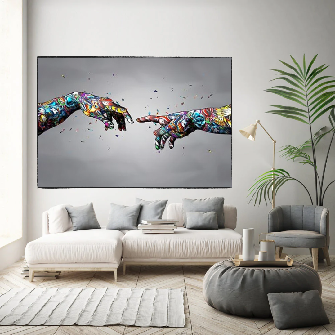 Graffiti Holding Hands Touch Canvas Wall Art