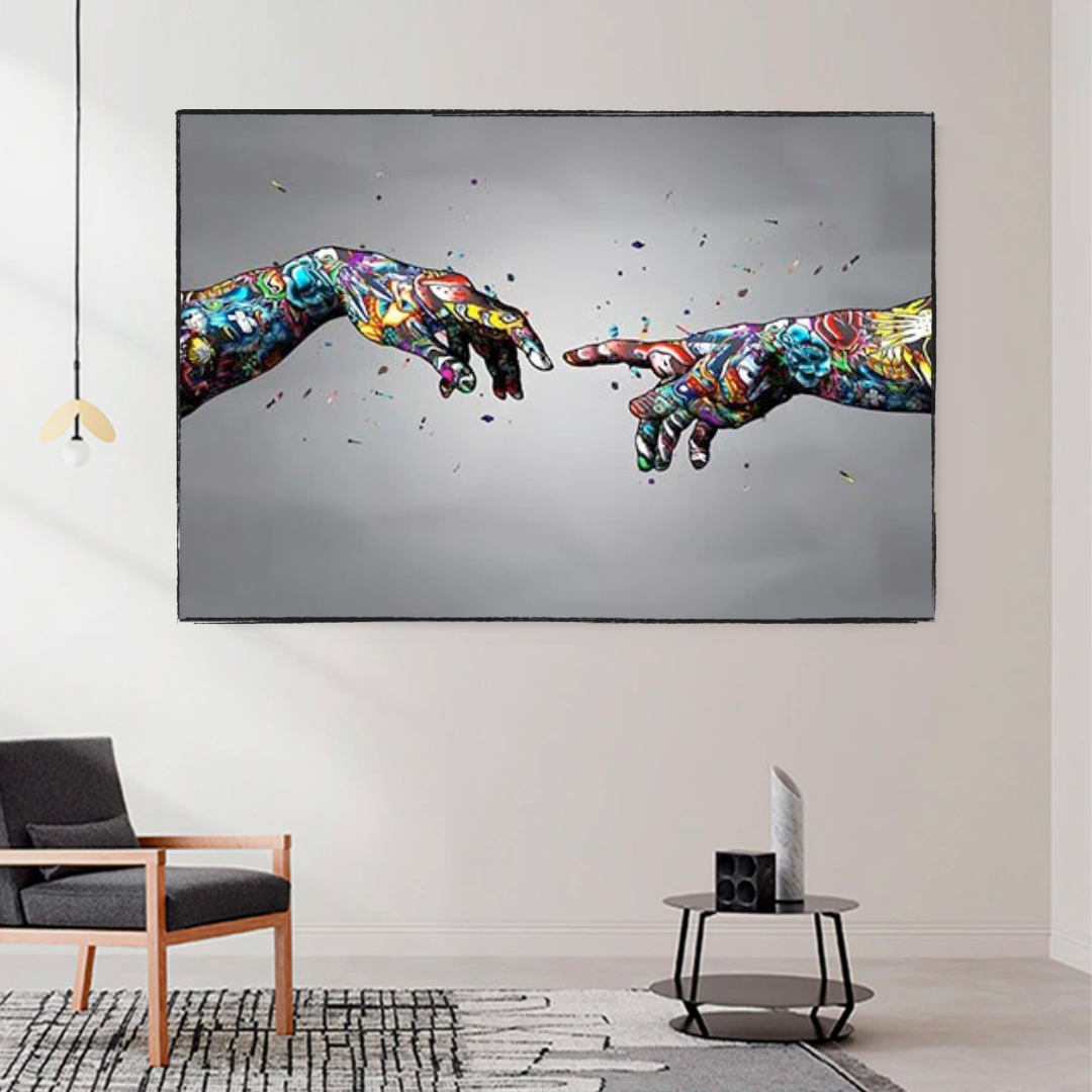 Graffiti Holding Hands Touch Canvas Wall Art