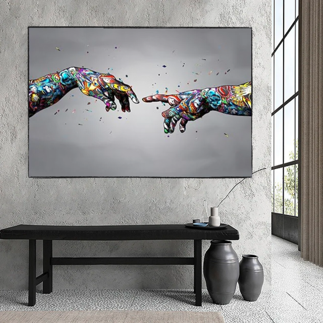 Graffiti Holding Hands Touch Canvas Wall Art